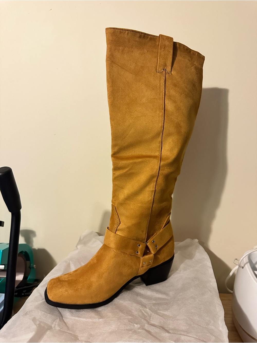 Tall Suede Riding Boot in Mustard Yellow - Picture 1 of 3